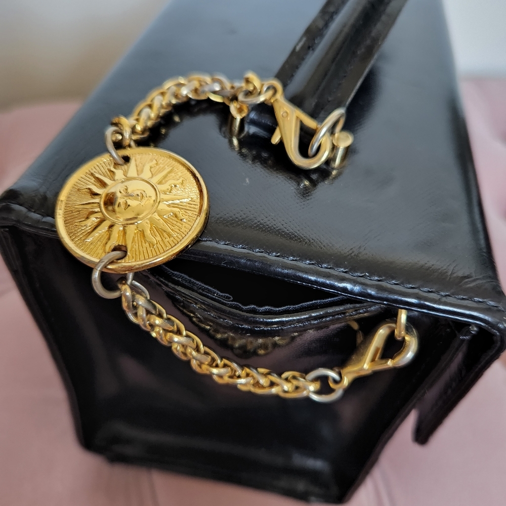 Vintage GIANNI VERSACE Sunburst Motif Hand Bag Leather Black - Picture 10 of 10